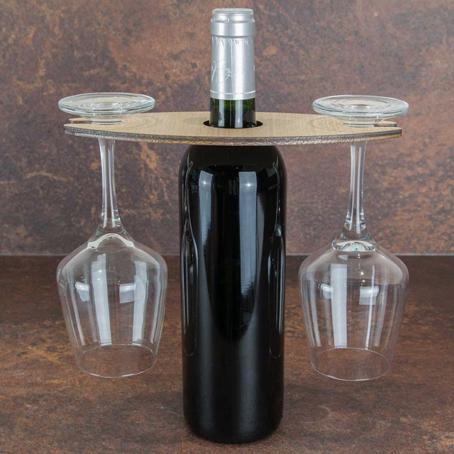 Porte 2 verres bouteille en bois