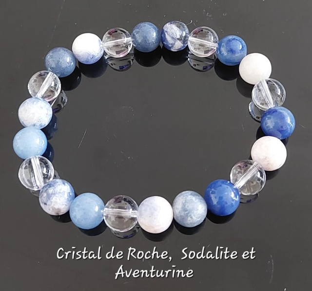 Bracelet femme “Harmonie Naturelle” – Cristal de Roche, Sodalite &amp; Aventurine – Élastique &amp; élégant