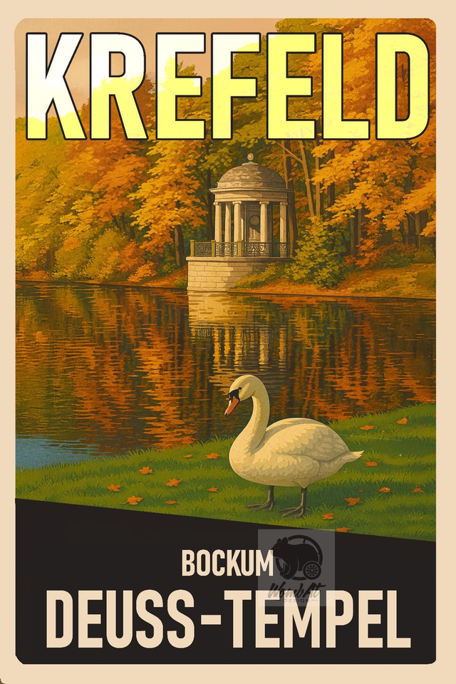 Retro-Reiseposter Krefeld: Deuss-Tempel