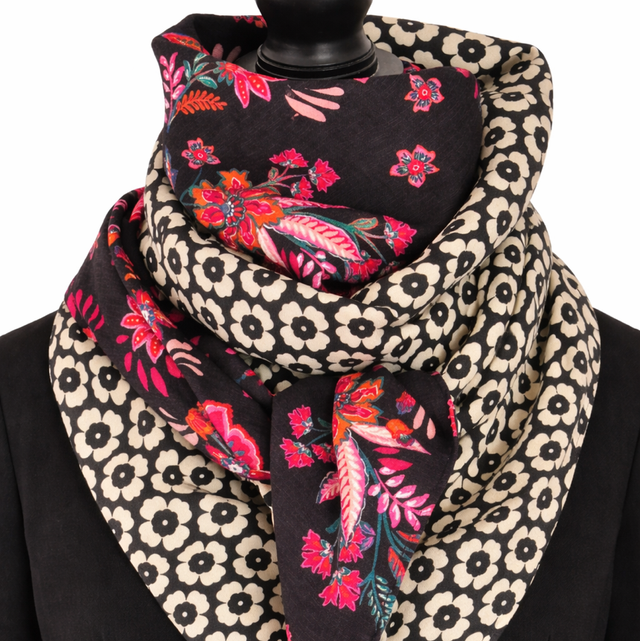 Foulard triangle — Crème Rétro &amp; Noir Floral