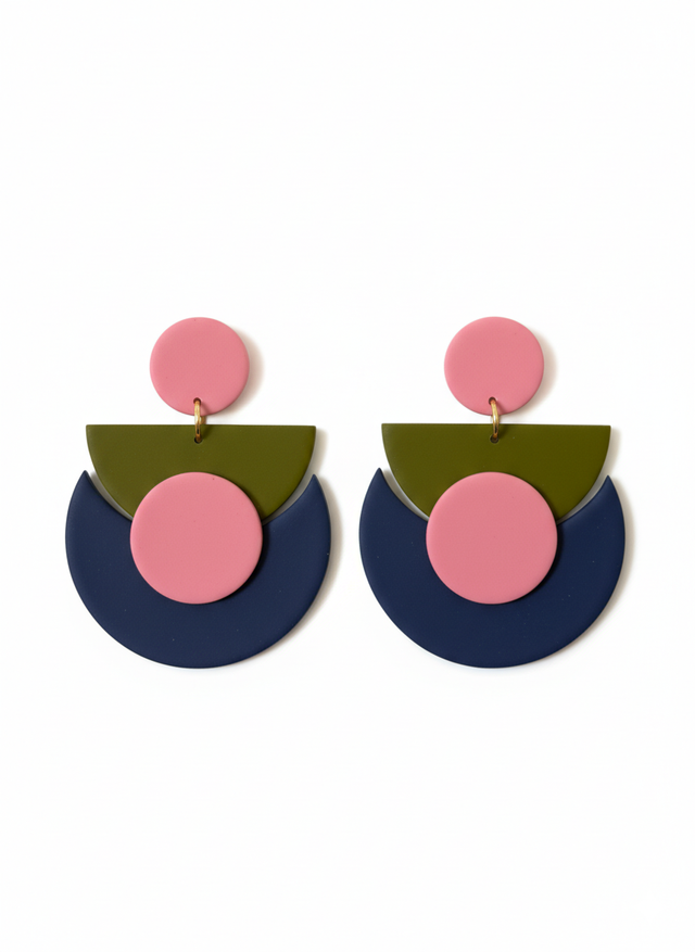 MediaLuna azul marino, verde caqui y rosa coral