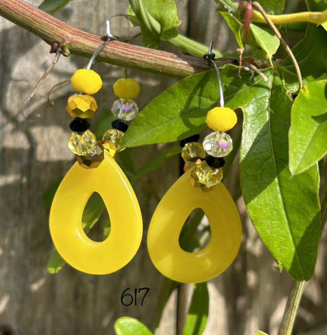 💛Créoles argentées &amp; jaune - Réf. 617