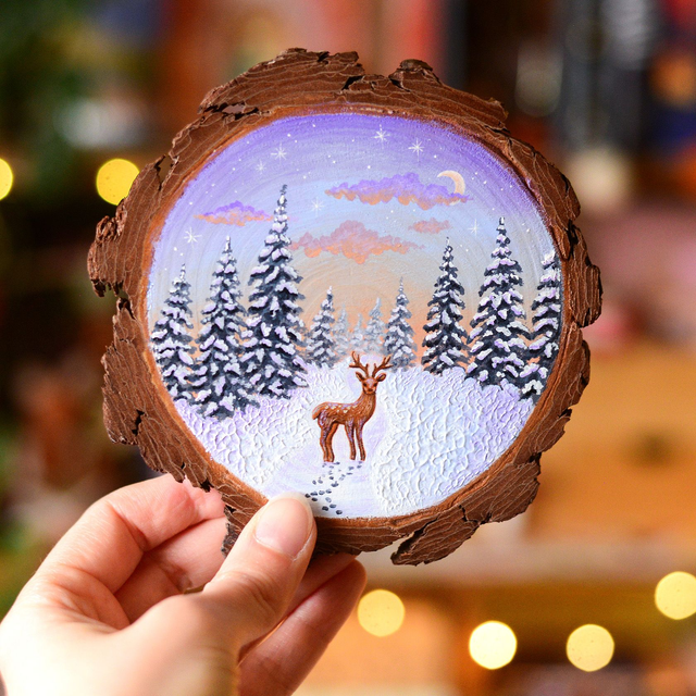 "A Winter Adventure" acrylic painting on wood