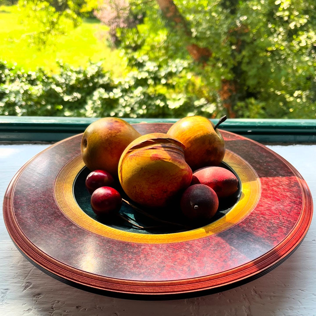 Hand Turned Wooden Fruit Bowl With Mixed Fruits By Dennis Hales (Signed) 