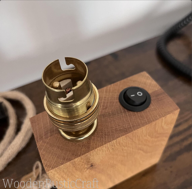 Slim Oak Lamp with Brass B22 Fitting