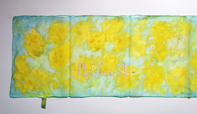 Unikaten, Ročno poslikan Svilen Šal, Rumene Vrtnice