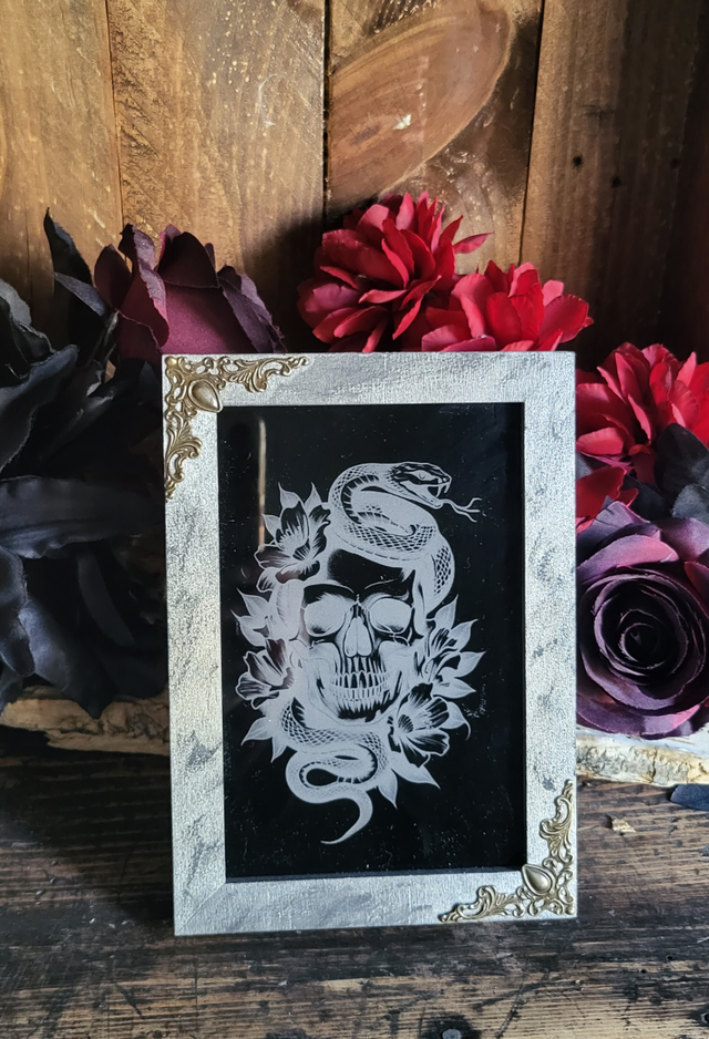 Cadre "Aura Floréale" Gravure sur acrylique noire