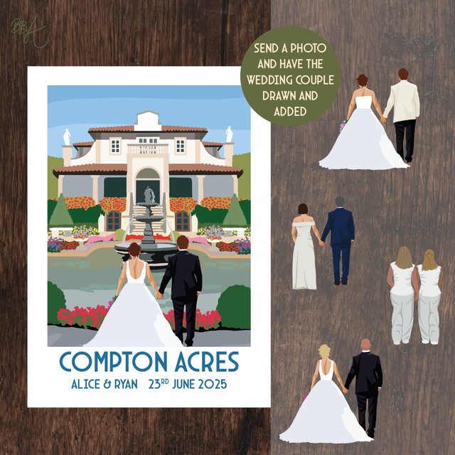 Compton Acres, Personalised Wedding Venue Print