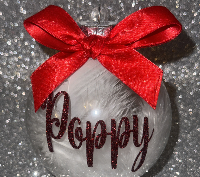 Christmas Glass Feather Bauble (with bow)