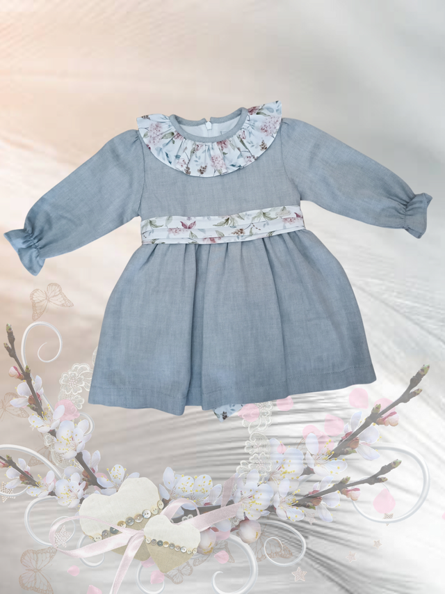 Robe gris nœud fleuri