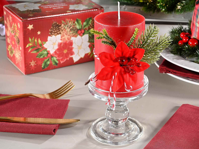 Candela con portacandela in vetro e decoro Stella di Natale