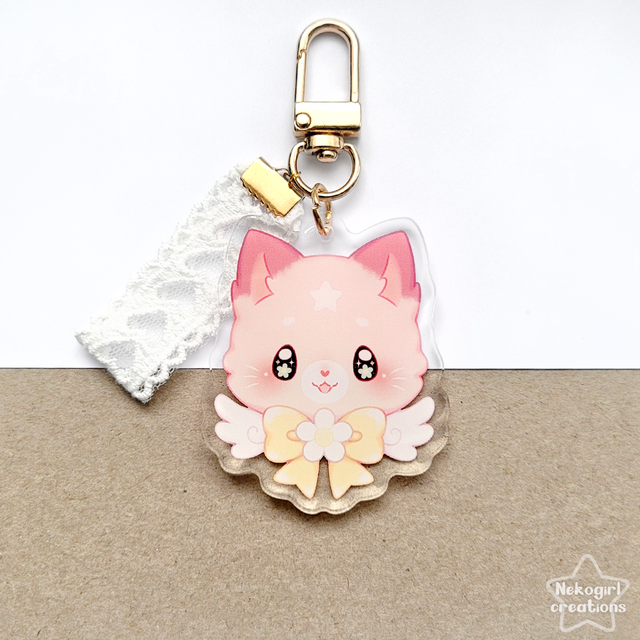 Porte-clé en acrylique - Chat fleur