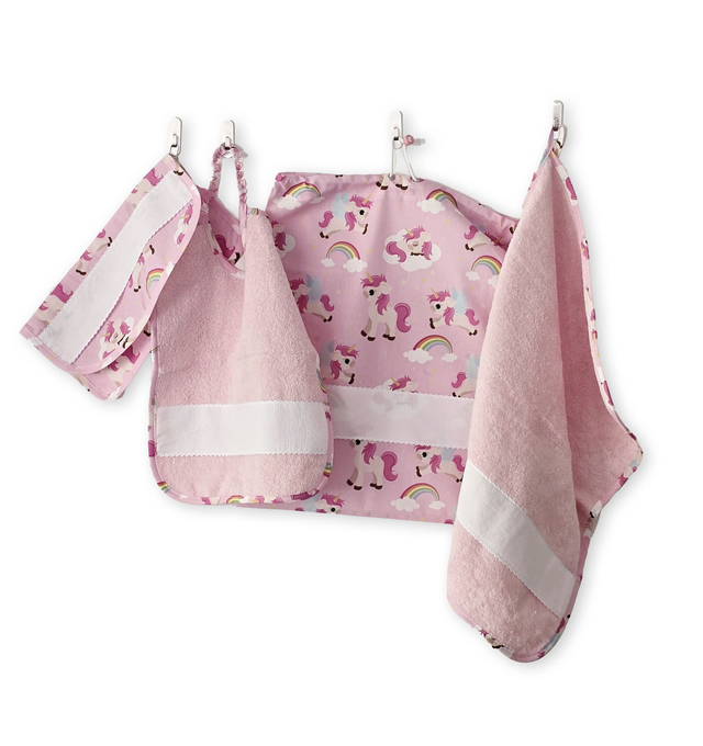 SET UNICORNI rosa 4 PEZZI nome ricamato