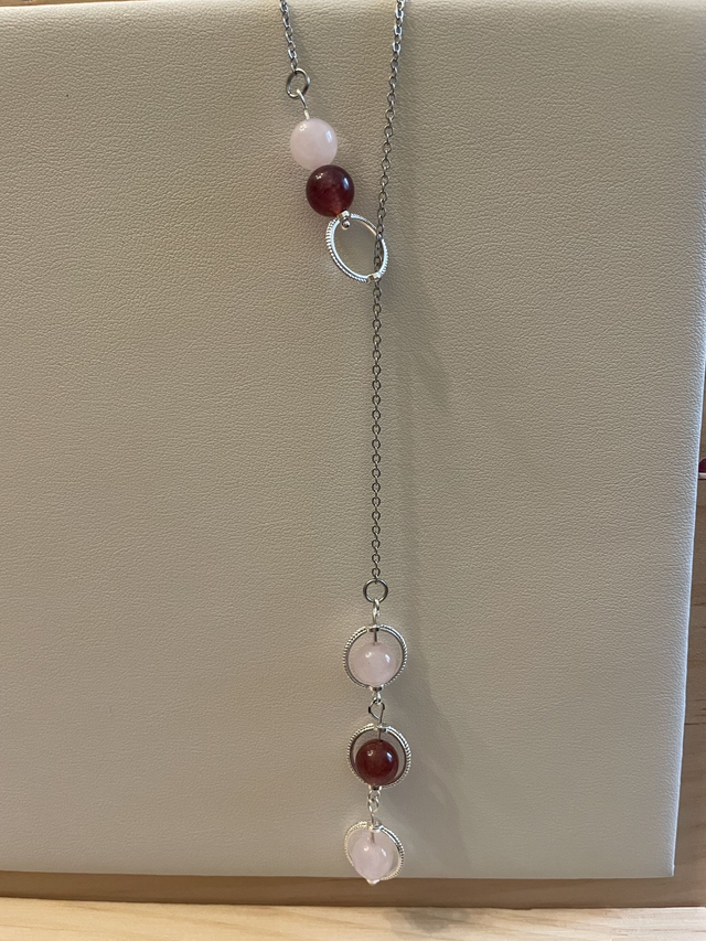 Collier Quartz rose et Quartz fraise 8 mm