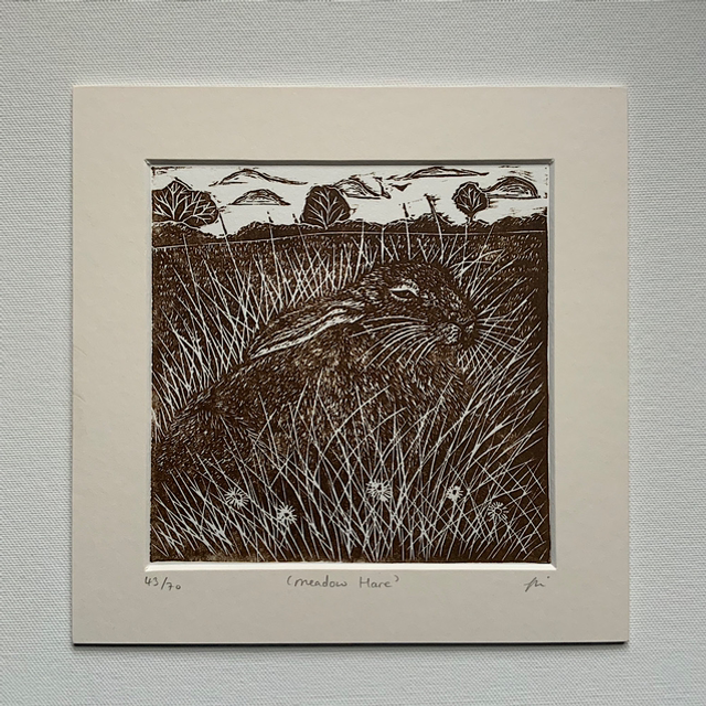 Brown Hare linocut print