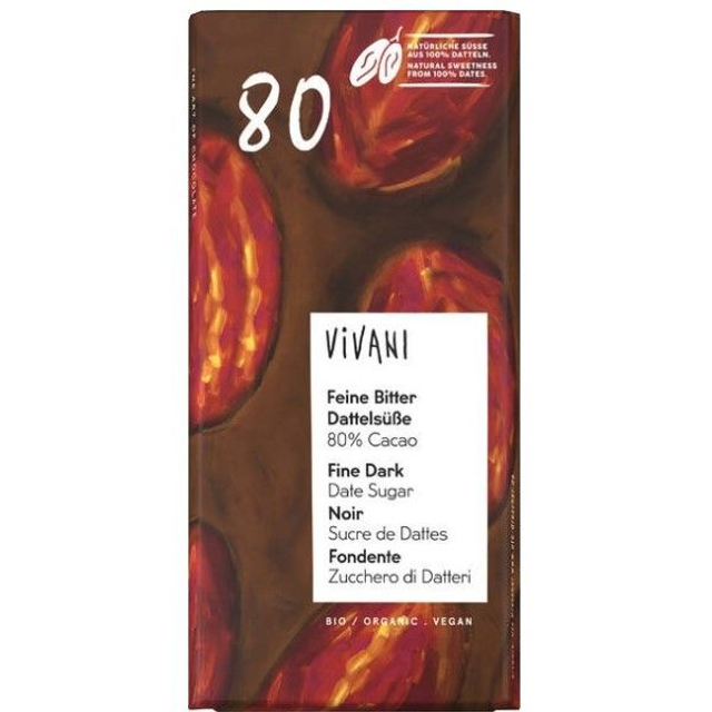 Vivani Zartbitter Dattelsüße 80% 80g Tafel