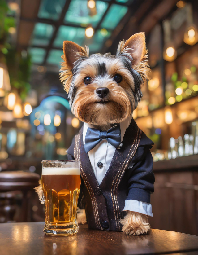 Yorkshire Terrier at the Bar Framed Canvas