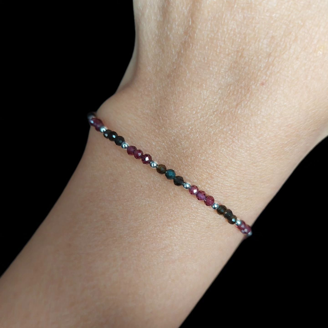 Bracelet femme “Élégance Profonde” – Grenat Bordeaux &amp; Obsidienne – Acier inoxydable ajustable