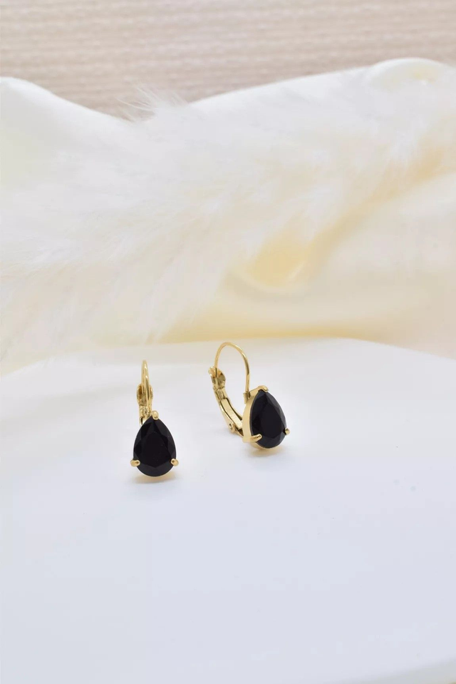 BOUCLES D'OREILLES - Couleur OR - Pierre Noire 