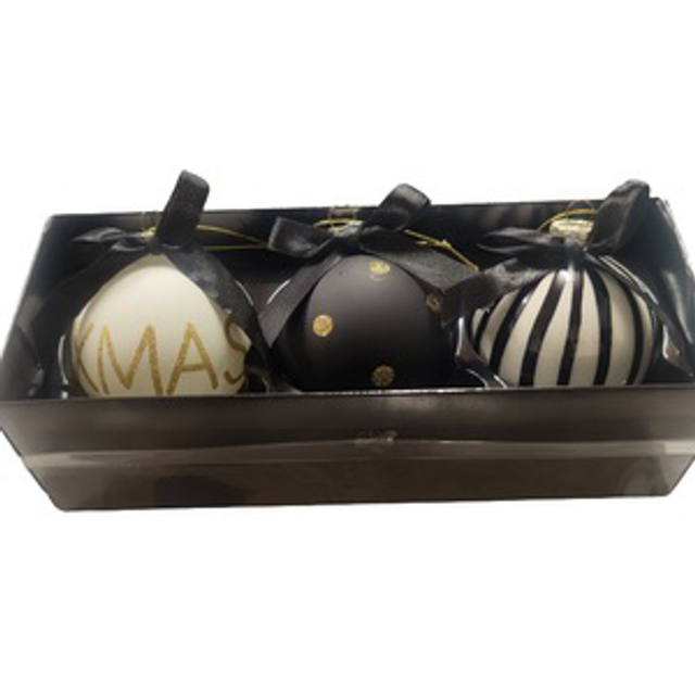 Kerstballen set zwart goud wit