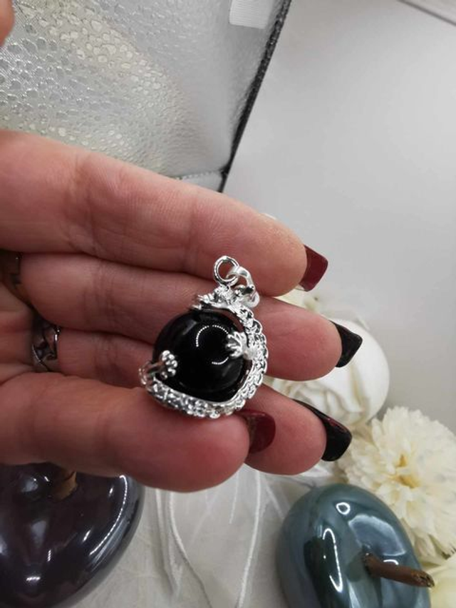 Sphère en Obsidienne Noire - Monture Dragon