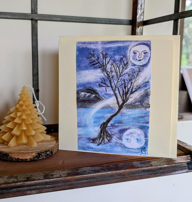 Art The lonely tree Llanberis Christmas Card Creative Cats by Wendy