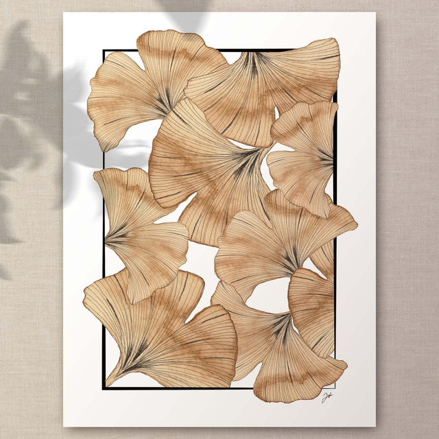 Affiche 30x40 - Café - Ginkgos, Café sur Blanc
