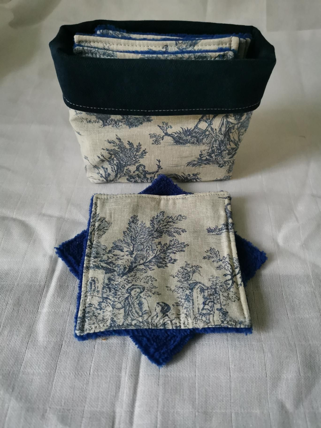 Kit salle de bain toile de jouy bleue