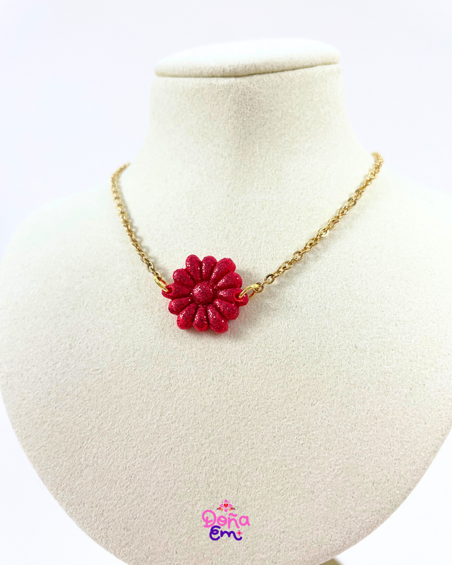 Collier médaillon &quot;Doña&quot; - Rouge carmin