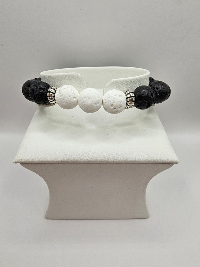 Mens Black &amp; White Lava Bracelet.