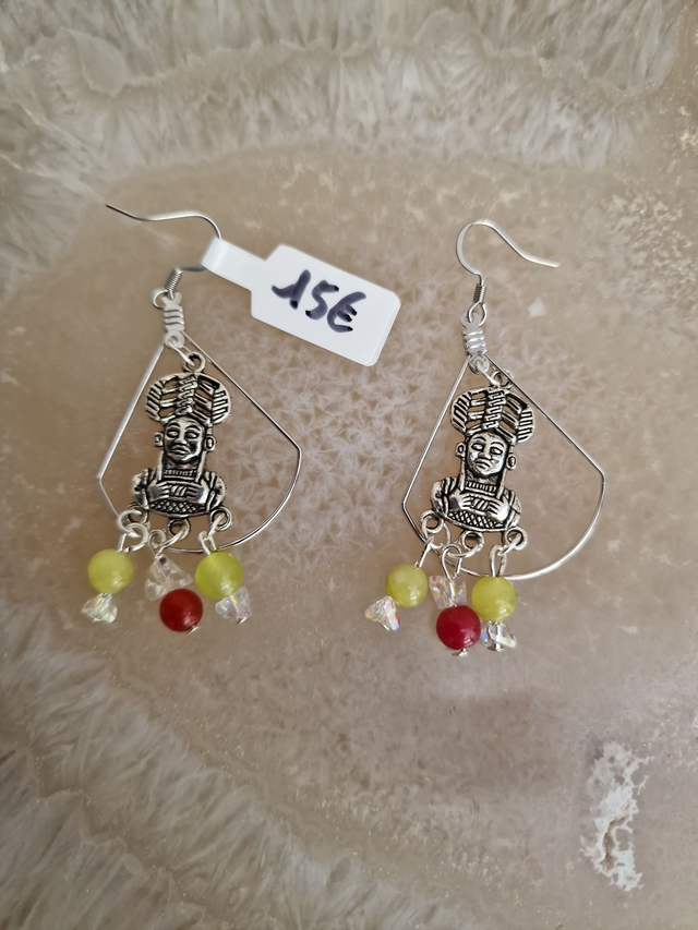 Boucle D'oreilles Acier Maya Perles Agate Cristal