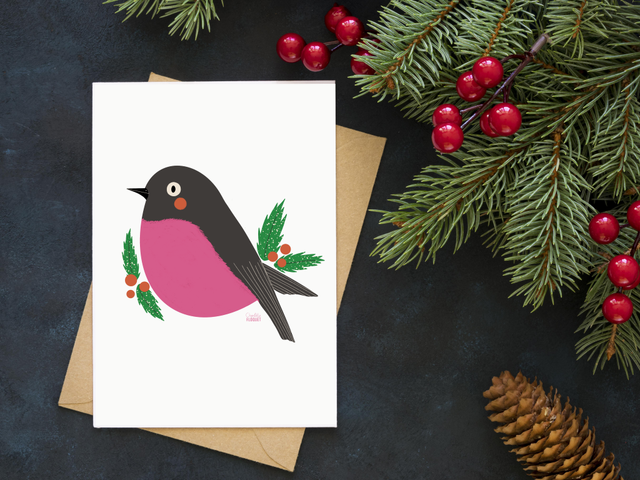 Rouge gorge à gorge rose de Noël