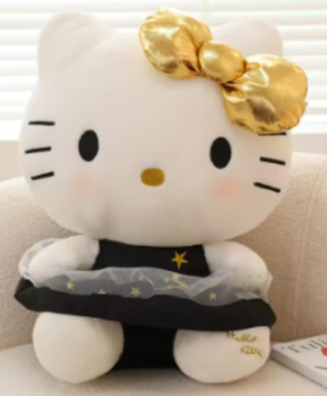 Hello Kitty pluche knuffel zwart goud (35cm)