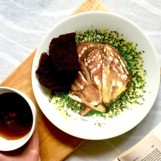 Sleeping forest animal upcycled dinner plate