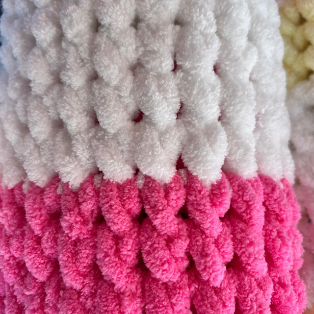 Pink and white Chunky soft touch blanket 