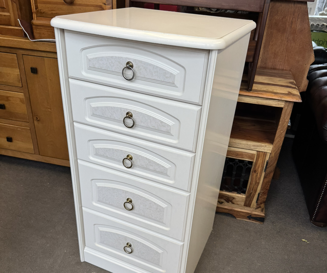 Solid White 5 Drawer Tallboy