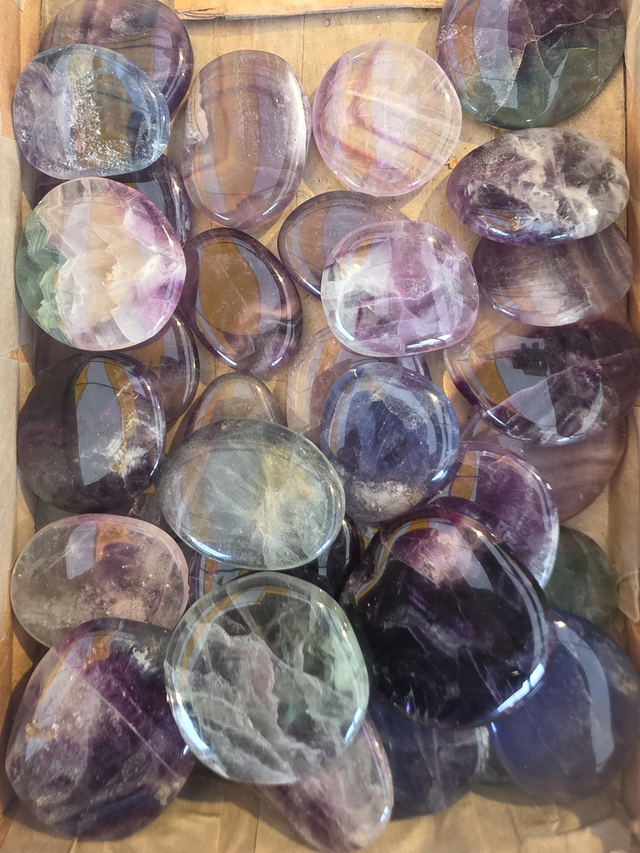 Rainbow/purple fluorite palmstone