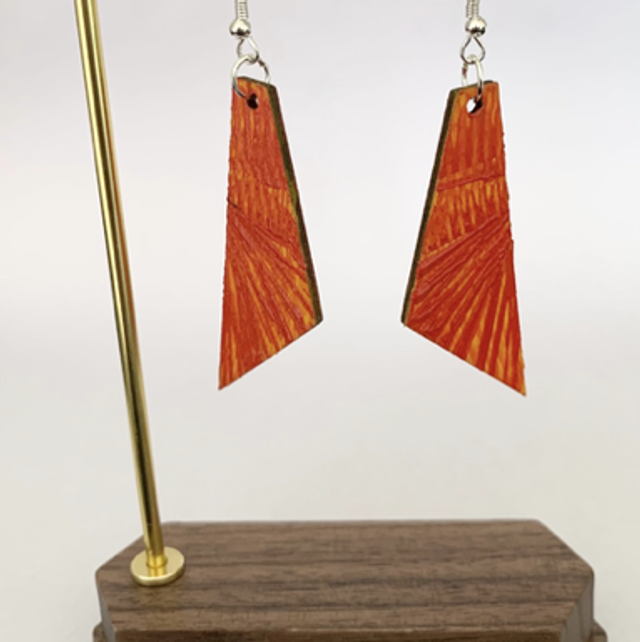 Wooden hand painted geometric drop earrings. 