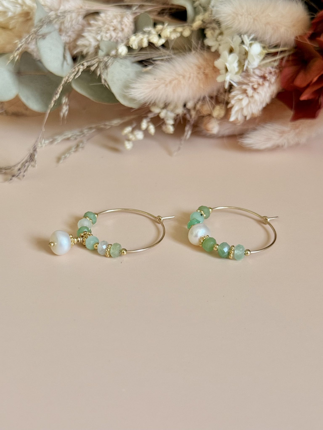 Créoles Chrysoprase, Perles Philippines, Collection &quot;Envoûtante&quot;  