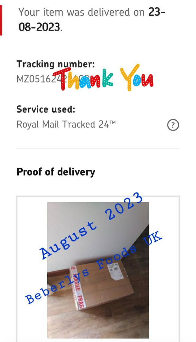 Proof of delivery from Customer Mrs Mclean( August 2023)