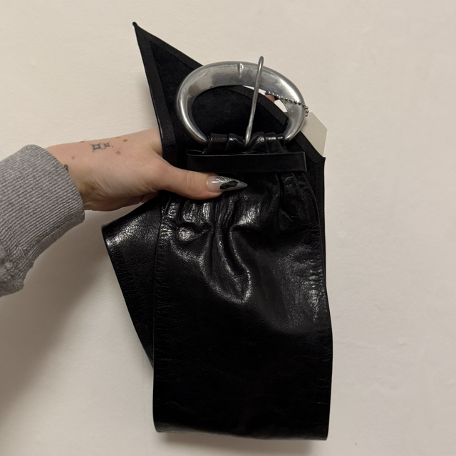 Vintage black wide leather belt 