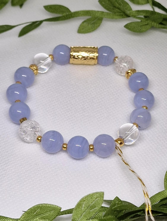 Bracelet Calcédoine et Cristal de roche en 1 cm