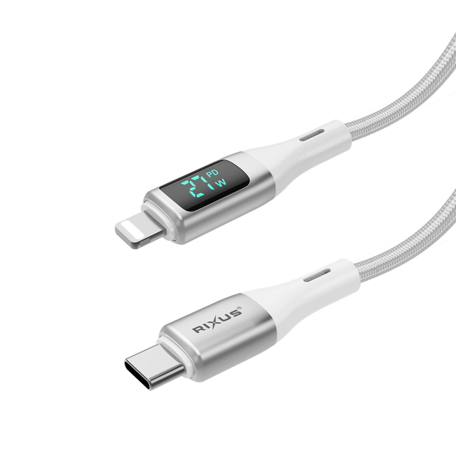 Câble nylon tressé  USB-C To Lightning avec écran LED wattage RXUC29L - White