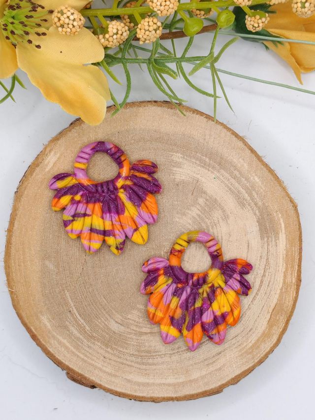 Totem plume marbré Violet/Rose/Orange/Jaune 