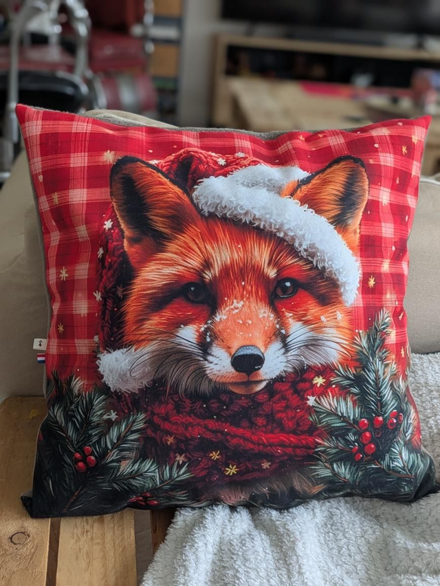 Grand coussin Renard de Noël 