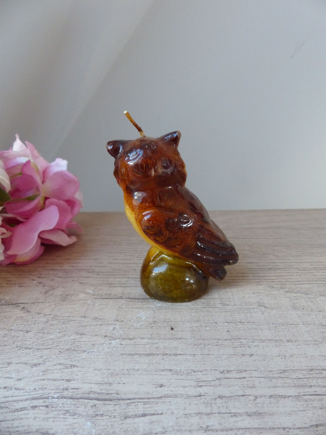 Vintage bougie animal hibou chouette Italie, Figurine hibou en cire, Bougie thème animaux de la forêt, décoration d'intérieur, cadeau ami