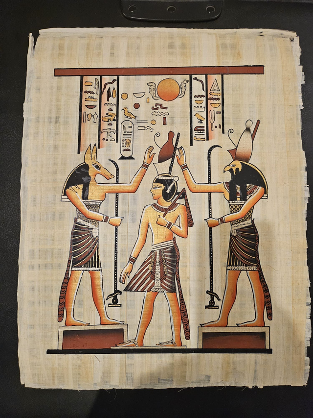 Ancient Egyptian Gods Anubis &amp; Horus Papyrus Art – Pharaoh Blessing Scene Wall Decor