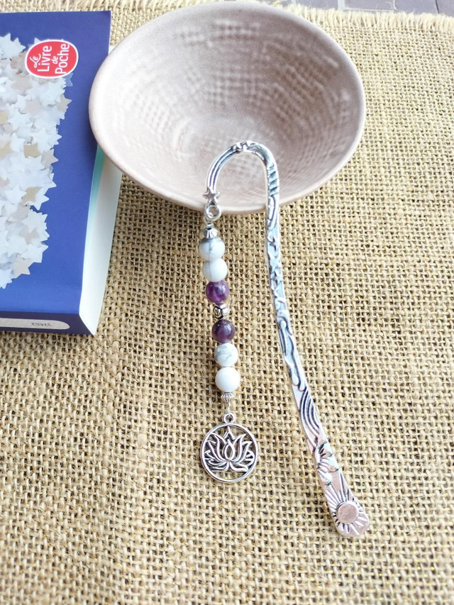 Marque page Howlite et Améthyste argenté