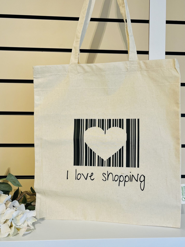 Borsa tela " I love shopping"