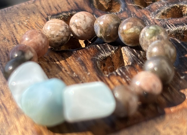 Bague - L/XL - Rhodonite et Larimar
